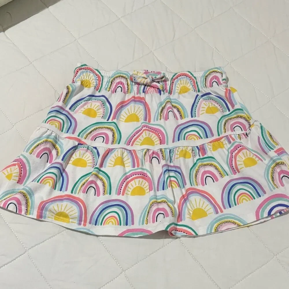 Rumi & Ryder S 6/7 Rainbow Print Kids drop waist Skirt 💯cotton worn once euc